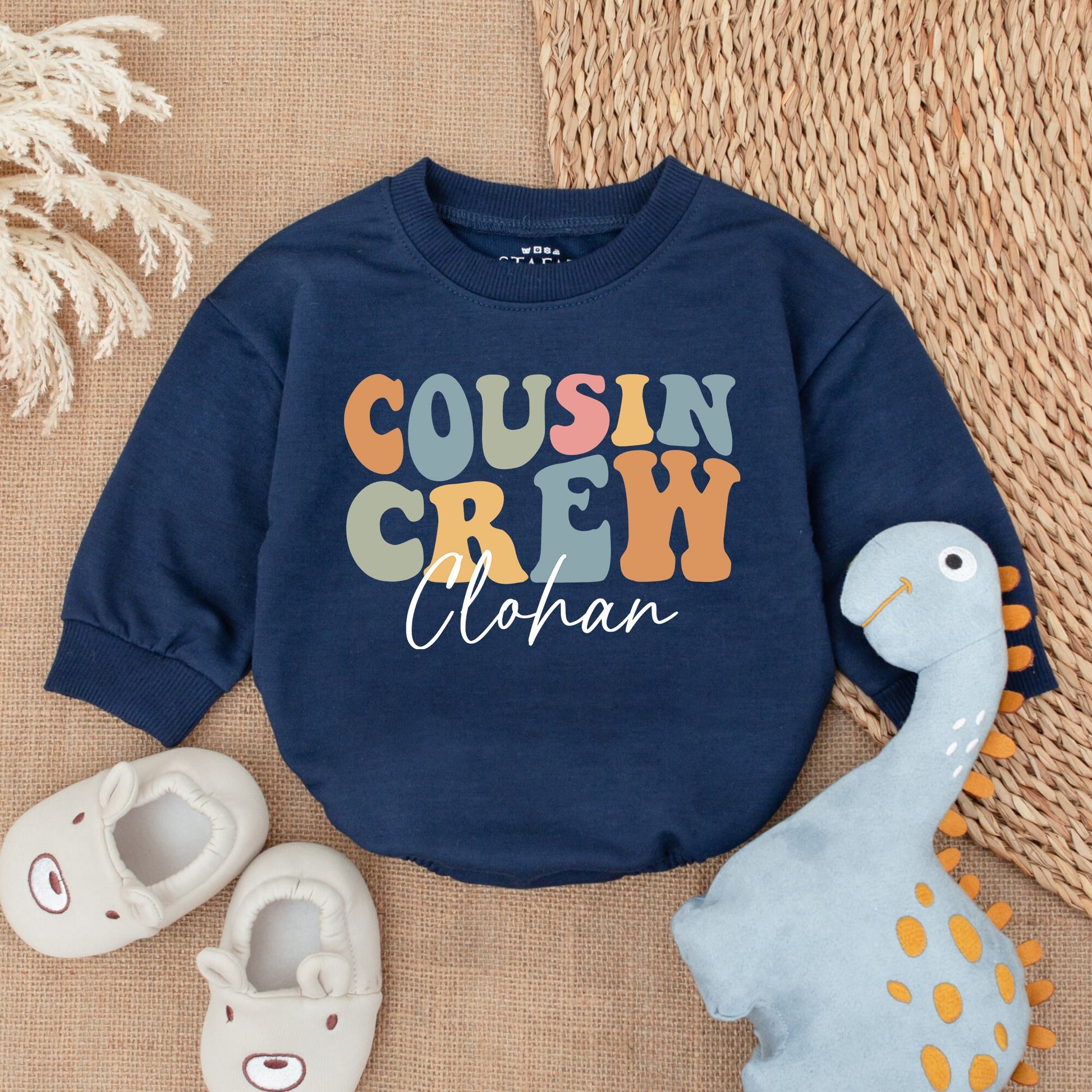 Cousin Crew Shirts for Kids & Babies, Personalized Matching Family Outfits, Retro Pastel Infant Romper Clothes, Soft Vintage Design with Name, Fun Gift Idea
