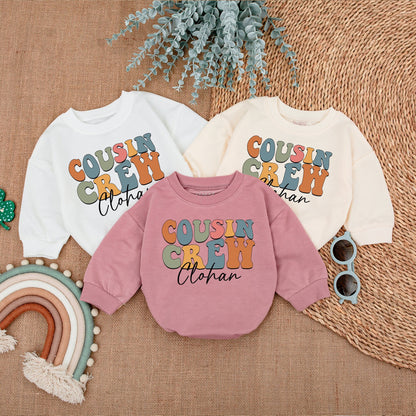 Cousin Crew Shirts for Kids & Babies, Personalized Matching Family Outfits, Retro Pastel Infant Romper Clothes, Soft Vintage Design with Name, Fun Gift Idea