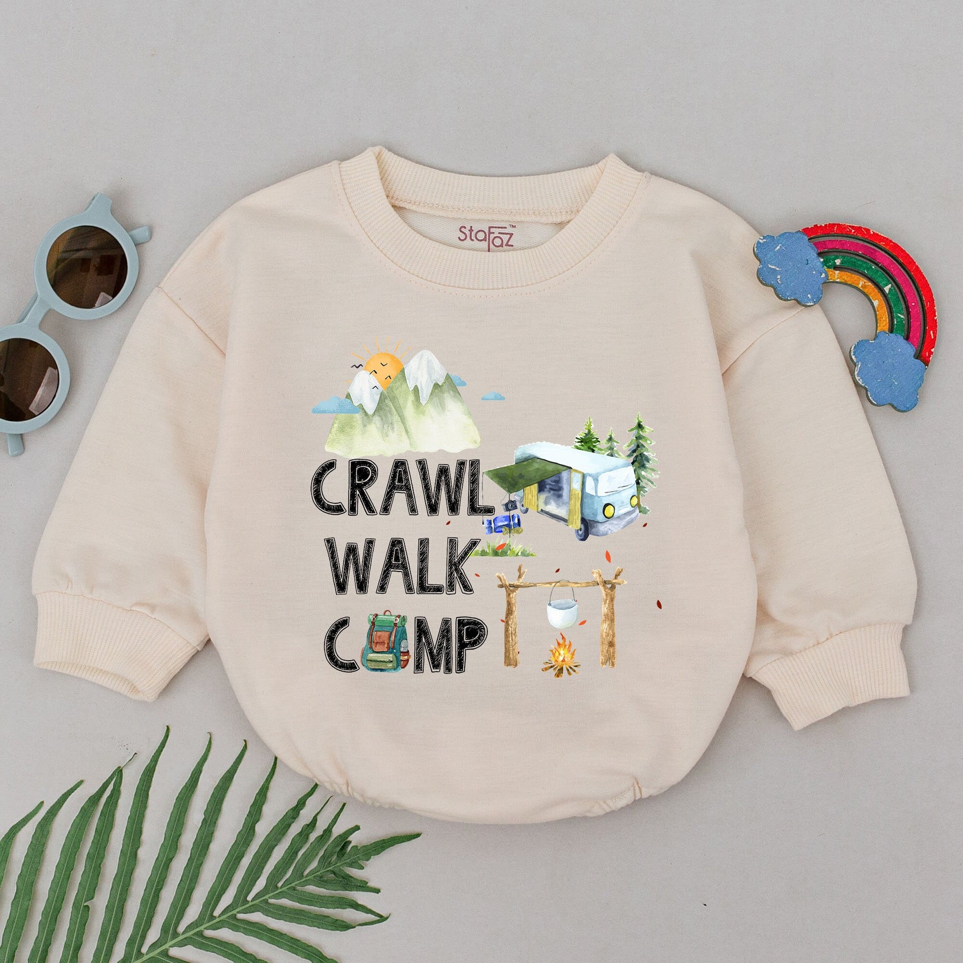 Crawl Walk Camp Romper Baby Bodysuit Watercolor Mountain Adventure Outfit Natural Baby Shower Gift Tiny Adventurer