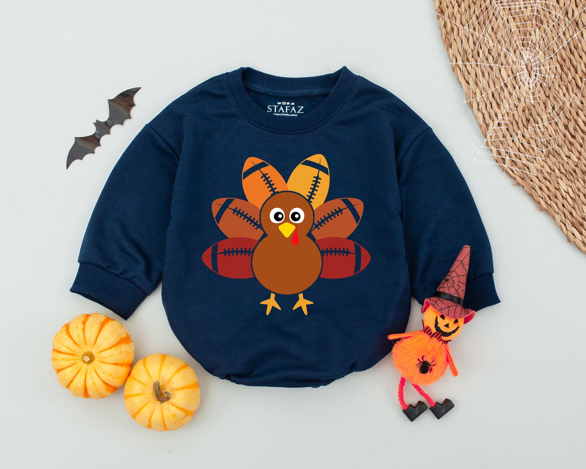 Football Turkey Baby Romper - First Thanksgiving & Fall Outfit  