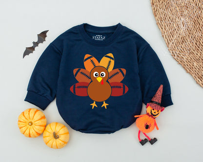 Football Turkey Baby Romper - First Thanksgiving & Fall Outfit  