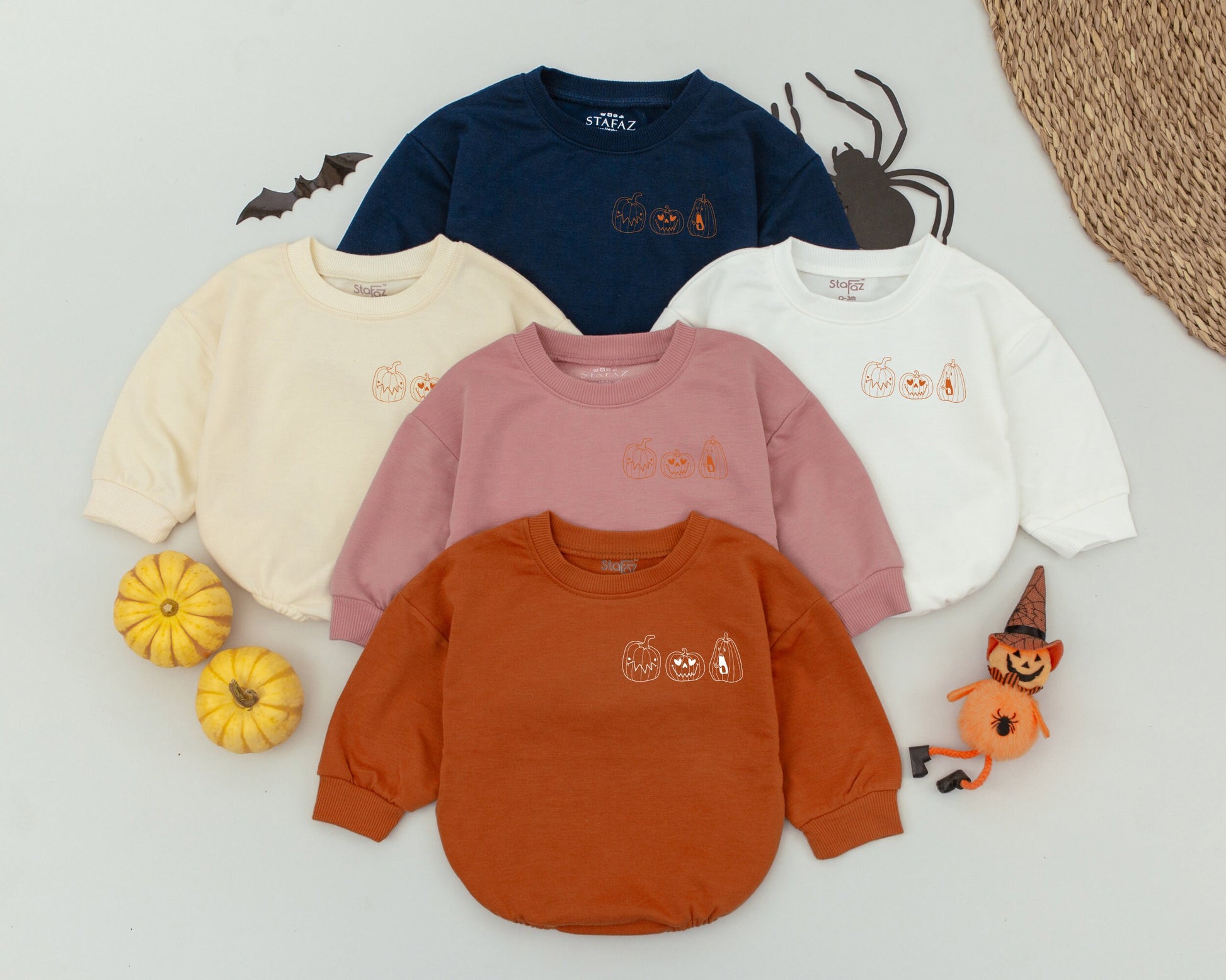 Spooky Pumpkin Baby Romper Retro Halloween Toddler First Halloween Outfit Cute Pumpkin Print Natural Vintage Baby Clothes
