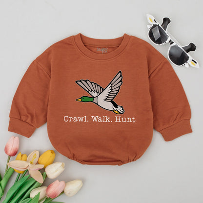 Crawl Walk Hunt Mallard Duck Baby Romper - Little Hunter Bodysuit Newborn Clothes, Duck Hunting Gift, Playful Baby Shower Outfit 134 chars