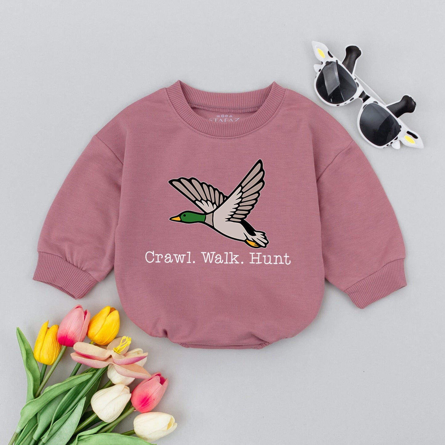 Crawl Walk Hunt Mallard Duck Baby Romper - Little Hunter Bodysuit Newborn Clothes, Duck Hunting Gift, Playful Baby Shower Outfit 134 chars
