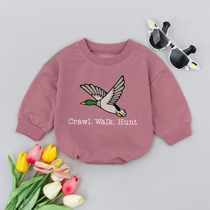 Crawl Walk Hunt Mallard Duck Baby Romper - Little Hunter Bodysuit Newborn Clothes, Duck Hunting Gift, Playful Baby Shower Outfit 134 chars