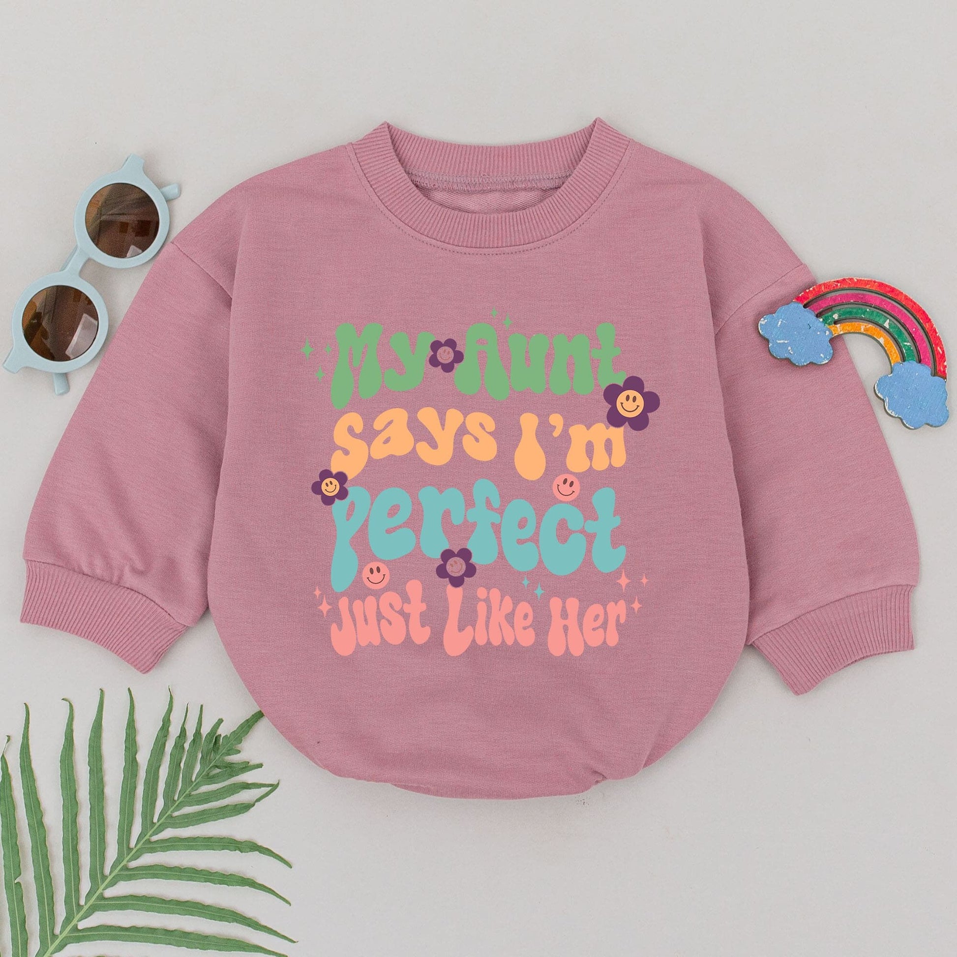 Retro My Aunt Says I'm Perfect Baby Romper Auntie's Bestie Outfit Newborn Girl Boy Gift New Auntie Mother's Day Coming Home