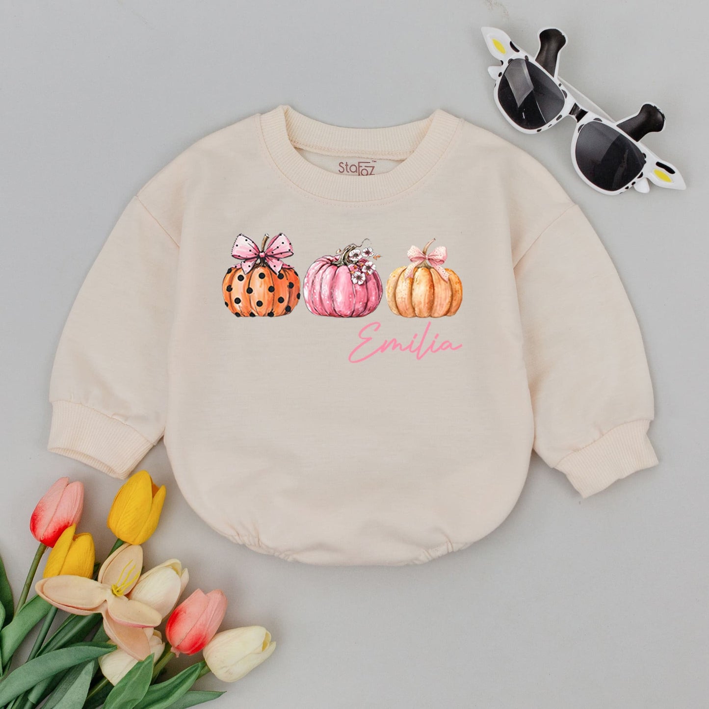 Pumpkin Patch Baby Romper Thanksgiving Outfit, Personalized Fall Clothes, Custom Monogram, Cute Halloween, Retro Autumn Kid Gift, Orange Bodysuit 138 chars