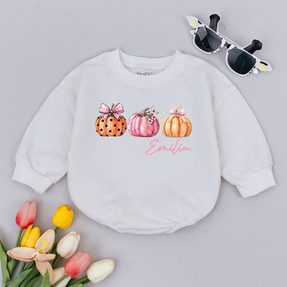 Pumpkin Patch Baby Romper Thanksgiving Outfit, Personalized Fall Clothes, Custom Monogram, Cute Halloween, Retro Autumn Kid Gift, Orange Bodysuit 138 chars