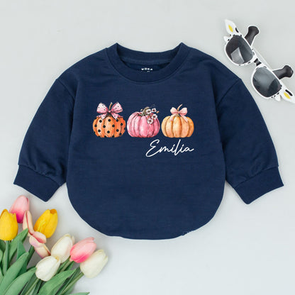 Pumpkin Patch Baby Romper Thanksgiving Outfit, Personalized Fall Clothes, Custom Monogram, Cute Halloween, Retro Autumn Kid Gift, Orange Bodysuit 138 chars