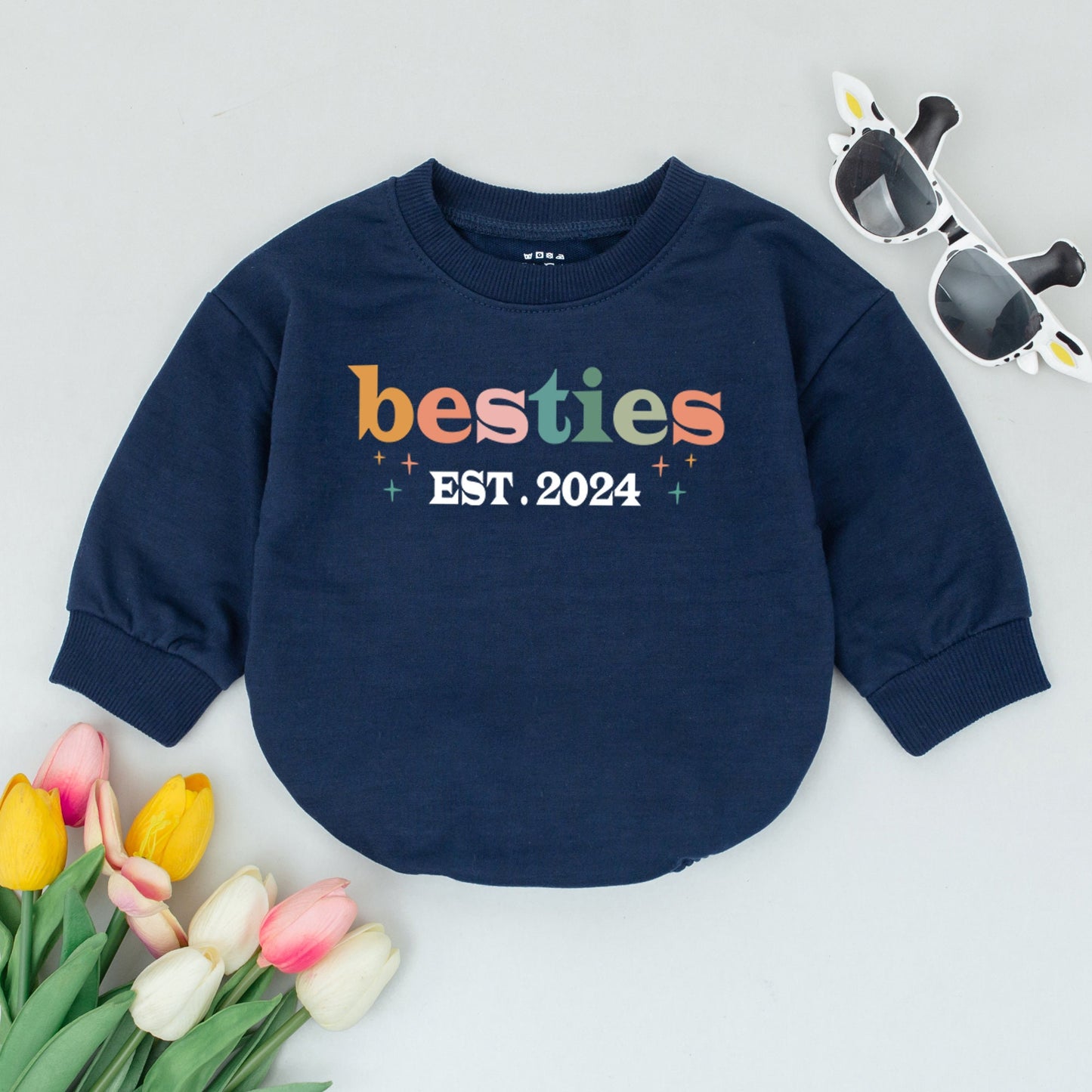 Retro Besties Baby Girl Romper, Newborn Outfit, Baby Shower Gift