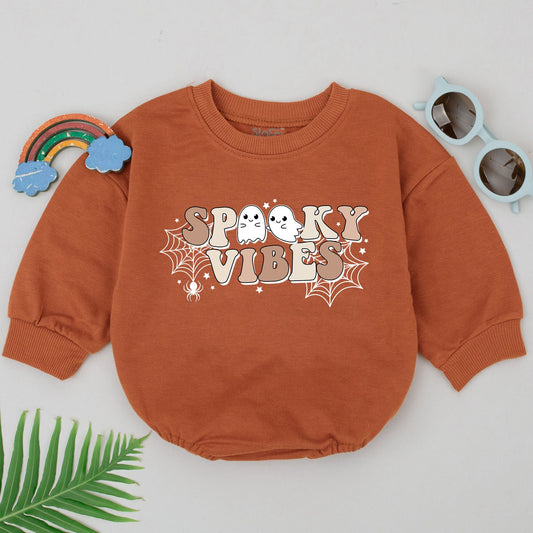 Groovy Spooky Vibes Baby Romper, Retro Halloween Outfit, Ghost Spiderweb Design, First Halloween Costume, Cute Spooky Season, Baby Shower Gift for Girls (140)