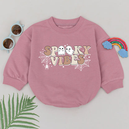 Groovy Spooky Vibes Baby Romper, Retro Halloween Outfit, Ghost Spiderweb Design, First Halloween Costume, Cute Spooky Season, Baby Shower Gift for Girls (140)