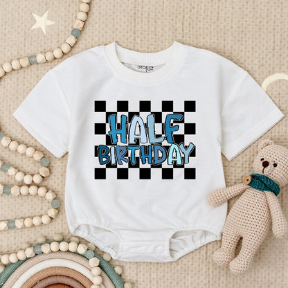 Adorable Half Way To One Boy Baby Romper Outfit First Half Birthday Milestone Gift Comfortable Soft Cotton Bubble Romper