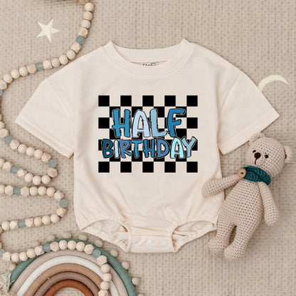 Adorable Half Way To One Boy Baby Romper Outfit First Half Birthday Milestone Gift Comfortable Soft Cotton Bubble Romper