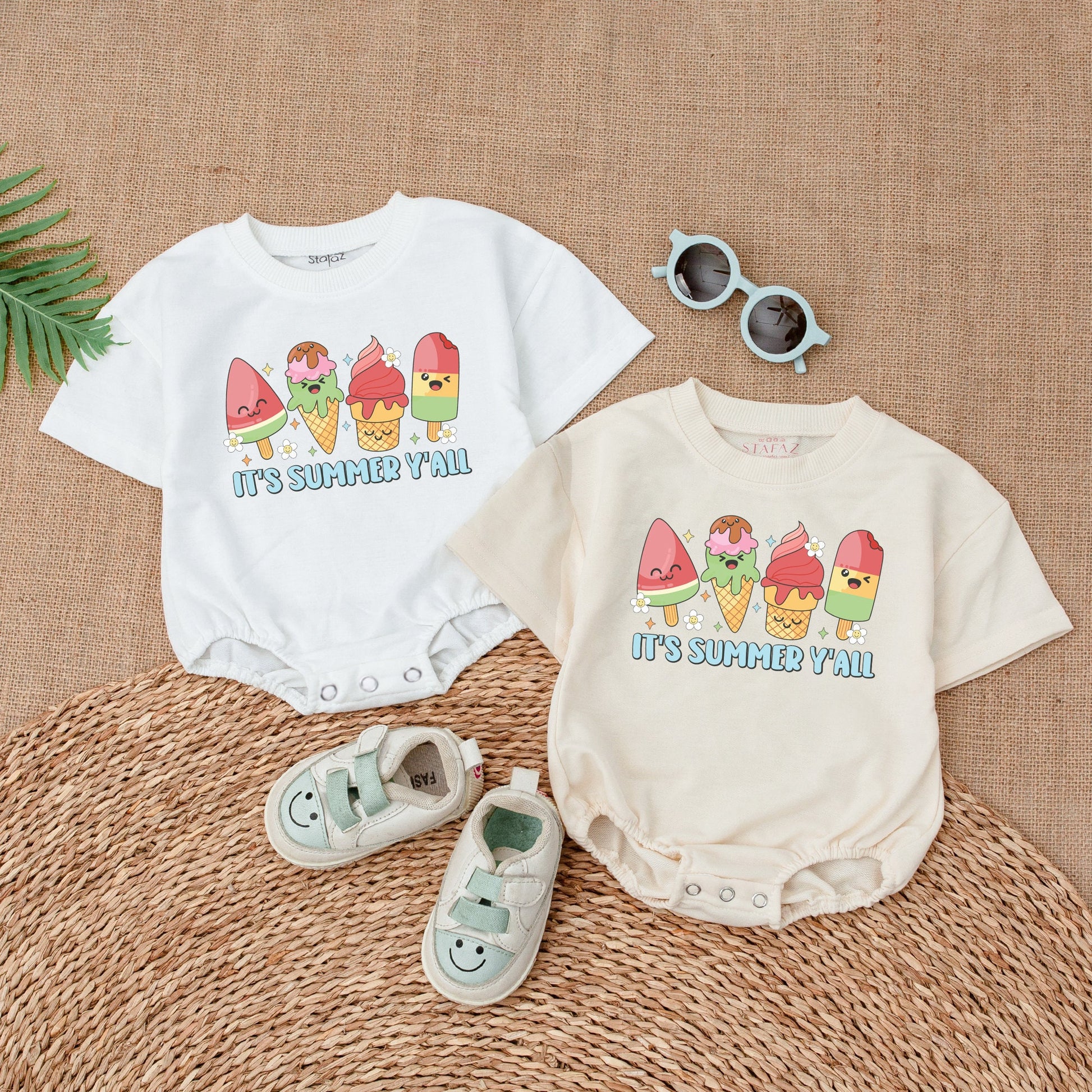 It's Summer Y'all Baby Girl Bubble Romper with Cute Ice Cream & Popsicle Design Infant Gift for Baby Girl Summer Outfit