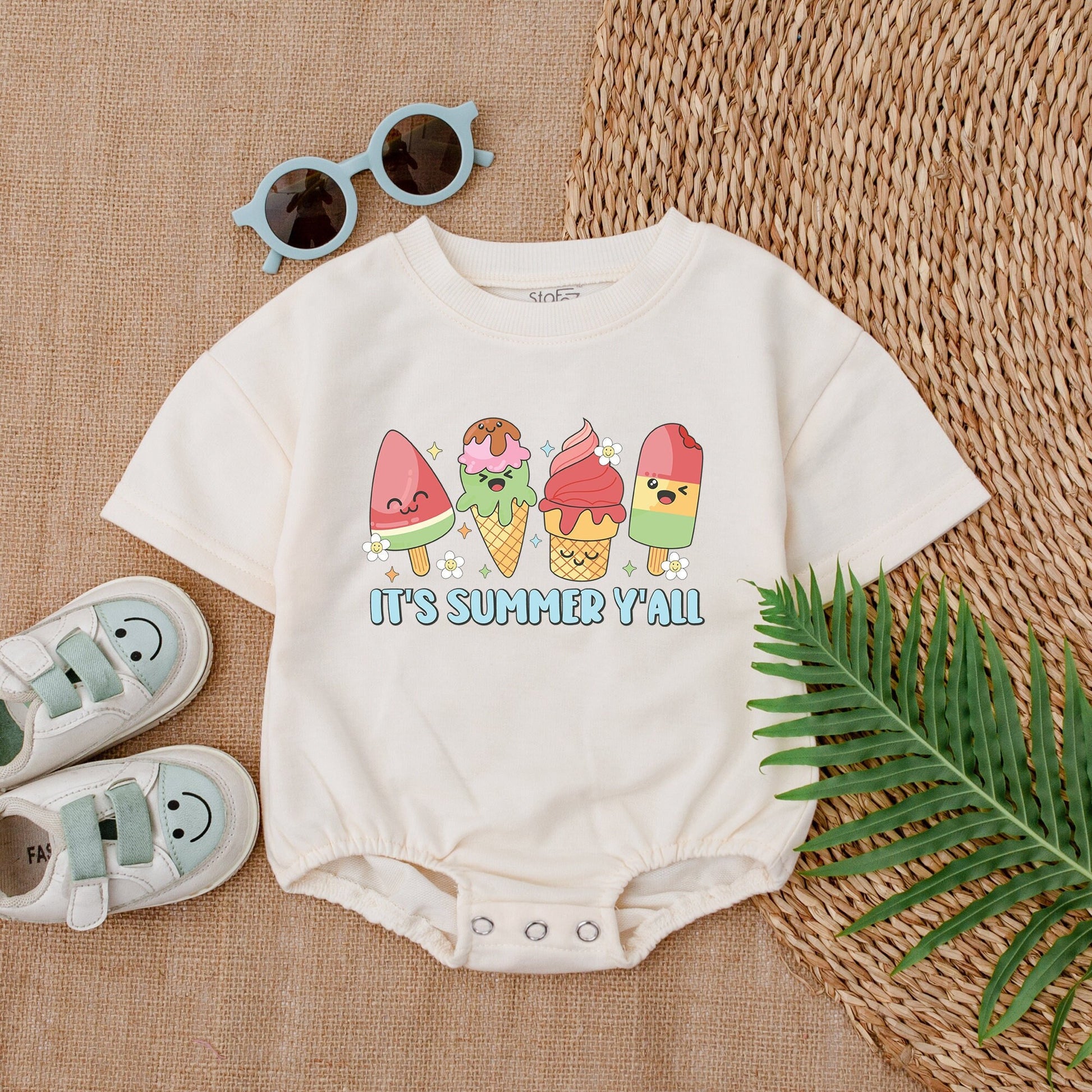 It's Summer Y'all Baby Girl Bubble Romper with Cute Ice Cream & Popsicle Design Infant Gift for Baby Girl Summer Outfit