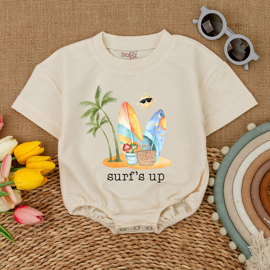Surf's Up Baby Bodysuit Cute Future Surfer Romper Hawaii Beach Trip Newborn Unisex Outfit Summer Vibes Aloha