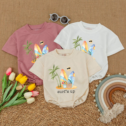 Surf's Up Baby Bodysuit Cute Future Surfer Romper Hawaii Beach Trip Newborn Unisex Outfit Summer Vibes Aloha