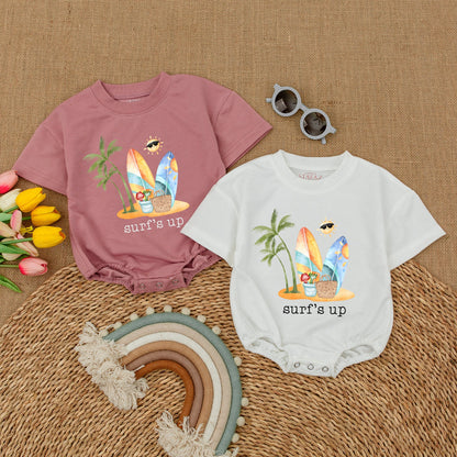 Surf's Up Baby Bodysuit Cute Future Surfer Romper Hawaii Beach Trip Newborn Unisex Outfit Summer Vibes Aloha