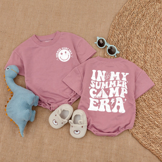 In My Summer Camp Era Newborn Romper Outfit Retro Smiley Face Baby Clothes Tent Peace Sign Design Yellow Multicolored Comfortable Summer Gift