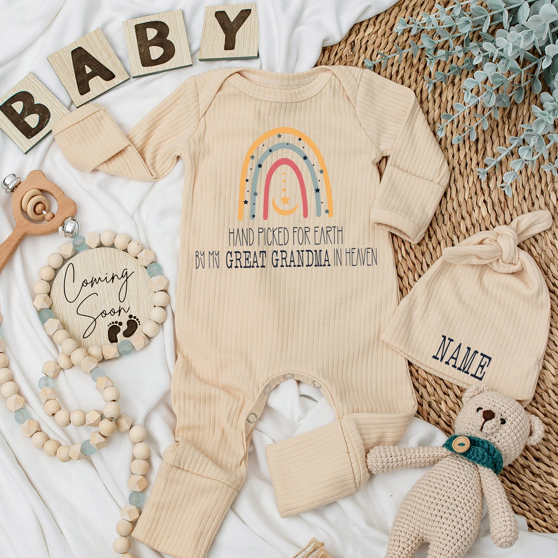 Great Grandma in Heaven Baby Bodysuit Rainbow Star Design Hand Picked for Earth Announcement Outfit Cute Infant Clothes Shower Gift Romper 130-140