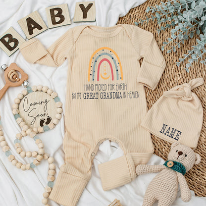 Great Grandma in Heaven Baby Bodysuit Rainbow Star Design Hand Picked for Earth Announcement Outfit Cute Infant Clothes Shower Gift Romper 130-140