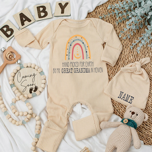 Great Grandma in Heaven Baby Bodysuit Rainbow Star Design Hand Picked for Earth Announcement Outfit Cute Infant Clothes Shower Gift Romper 130-140