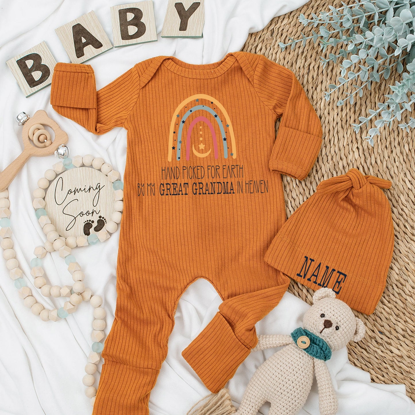 Great Grandma in Heaven Baby Bodysuit Rainbow Star Design Hand Picked for Earth Announcement Outfit Cute Infant Clothes Shower Gift Romper 130-140