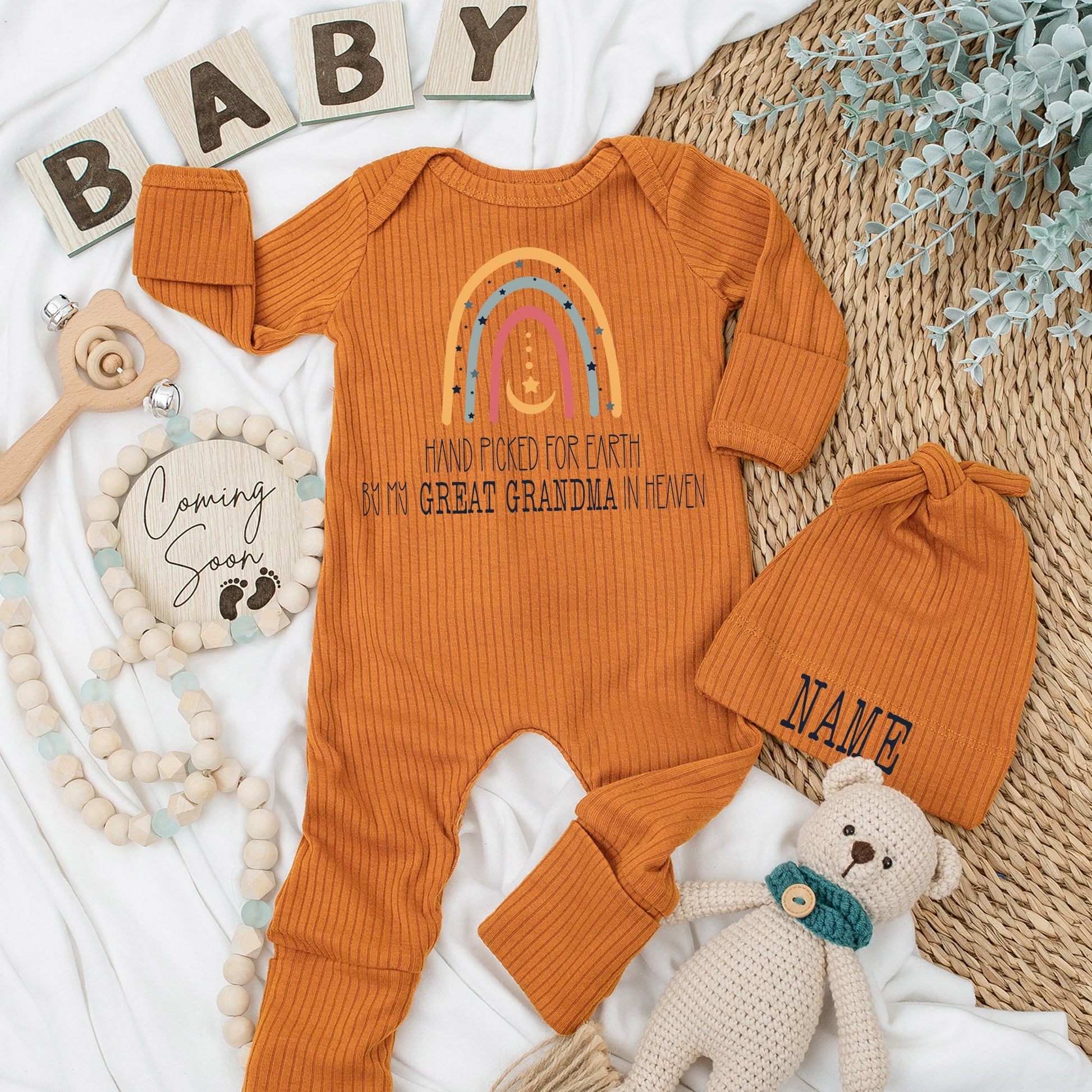 Great Grandma in Heaven Baby Bodysuit Rainbow Star Design Hand Picked for Earth Announcement Outfit Cute Infant Clothes Shower Gift Romper 130-140