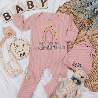 Great Grandma in Heaven Baby Bodysuit Rainbow Star Design Hand Picked for Earth Announcement Outfit Cute Infant Clothes Shower Gift Romper 130-140