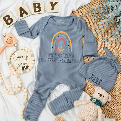 Great Grandma in Heaven Baby Bodysuit Rainbow Star Design Hand Picked for Earth Announcement Outfit Cute Infant Clothes Shower Gift Romper 130-140