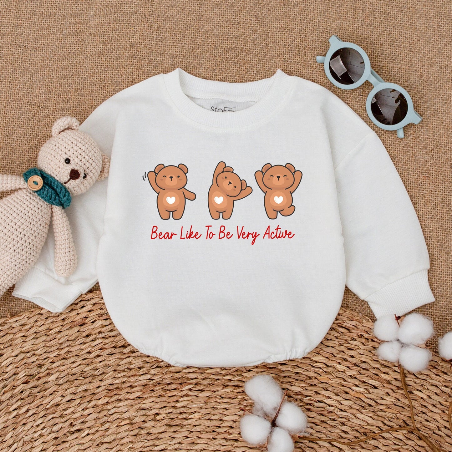 Bear Like to Be Active Baby Bodysuit Cute Romper Neutral Newborn Outfit for Baby Girl or Boy, Minimalist Clothes, Baby Shower Gift