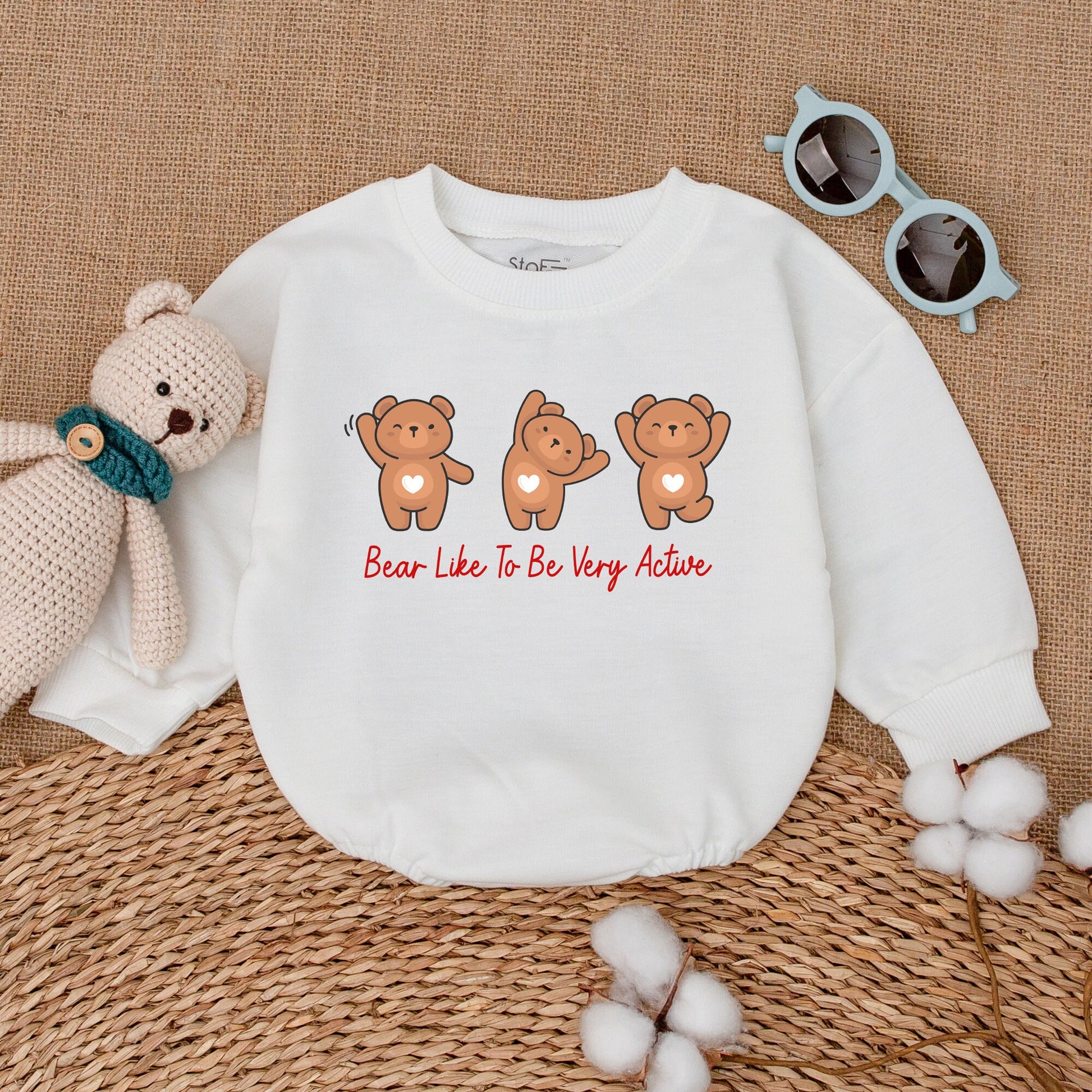Bear Like to Be Active Baby Bodysuit Cute Romper Neutral Newborn Outfit for Baby Girl or Boy, Minimalist Clothes, Baby Shower Gift
