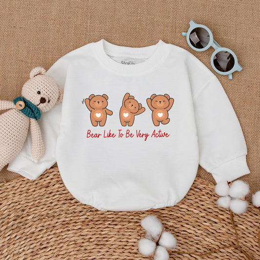 Bear Like to Be Active Baby Bodysuit Cute Romper Neutral Newborn Outfit for Baby Girl or Boy, Minimalist Clothes, Baby Shower Gift