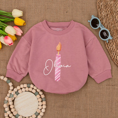 First Birthday Candle Bubble Romper - Personalized Baby Girl Outfit, One Year Old Bodysuit, Cake Shirt, Birthday Gift