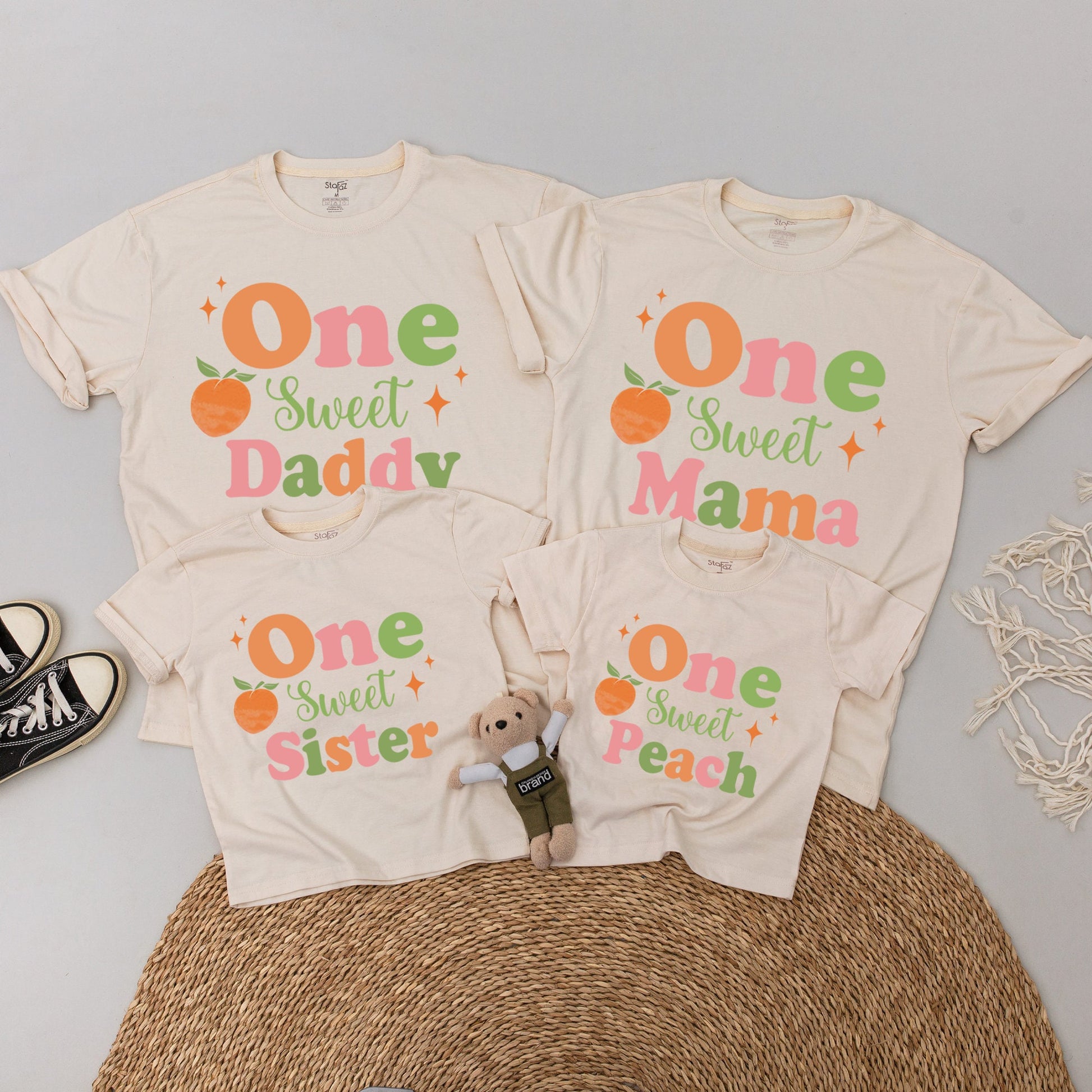 One Sweet Peach Matching Family Outfits Baby Bodysuit for 1st Birthday Girl Mommy and Me Peach Party Clothes