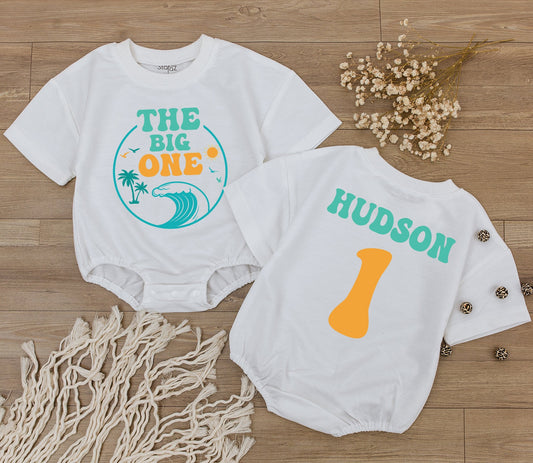 Waves 1st Birthday Shirt & Newborn Romper Set: Beach Van Baby Outfit for Boy or Girl First Summer Clothes