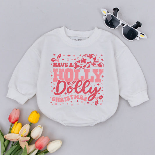 Dolly Parton Inspired Western Bubble Romper Have a Holly Dolly Christmas Funny Baby Outfit 1st Christmas Merry Vibes Gift