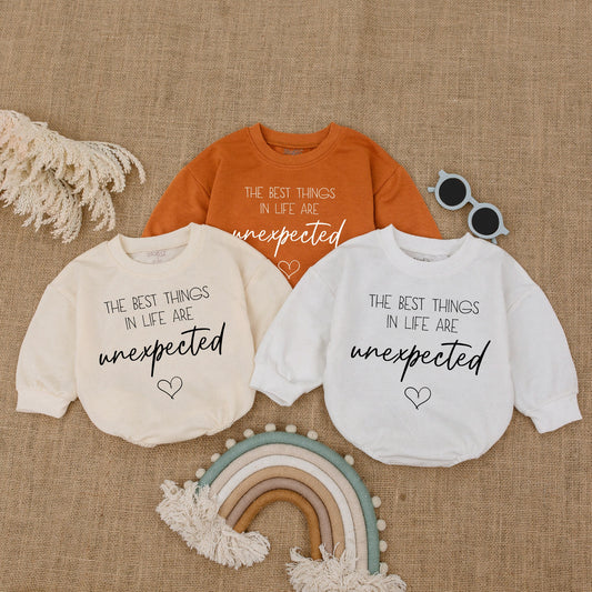 The Best Things In Life Are Unexpected Baby Romper Pregnancy Announcement Reveal Gift Modern Newborn Bodysuit Gender Neutral Soft Cotton Baby Clothes