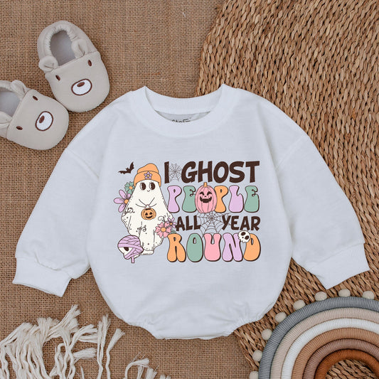 I Ghost People All Year Round Baby Romper Cute Halloween Ghost Pumpkin Mummy Skull Retro Bubble Pastel Girl Outfit First Halloween