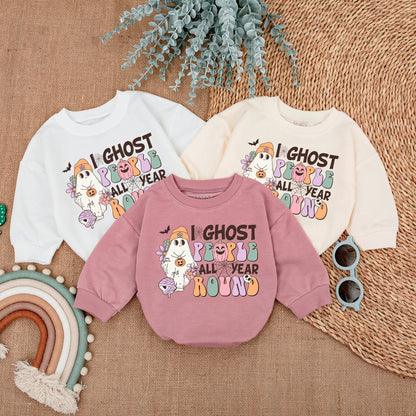I Ghost People All Year Round Baby Romper Cute Halloween Ghost Pumpkin Mummy Skull Retro Bubble Pastel Girl Outfit First Halloween