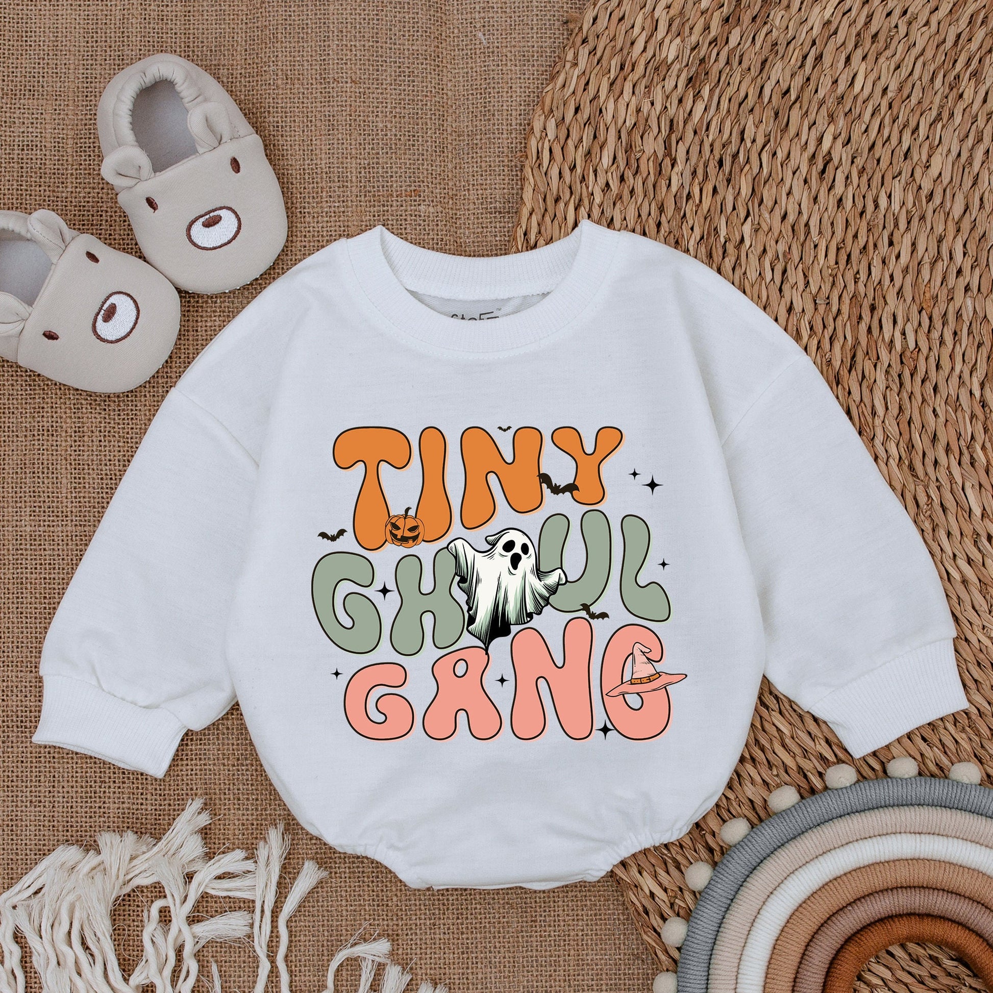 Tiny Ghoul Gang Baby Romper My First Halloween Costume Bubble Infant Clothes Adorable Spooky Season Outfit Cotton Soft Comfortable