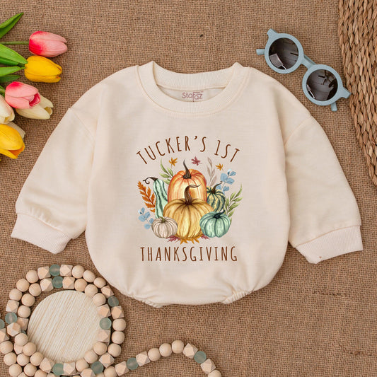 First Thanksgiving Baby Outfit, Custom Fall Pumpkin Bodysuit Romper