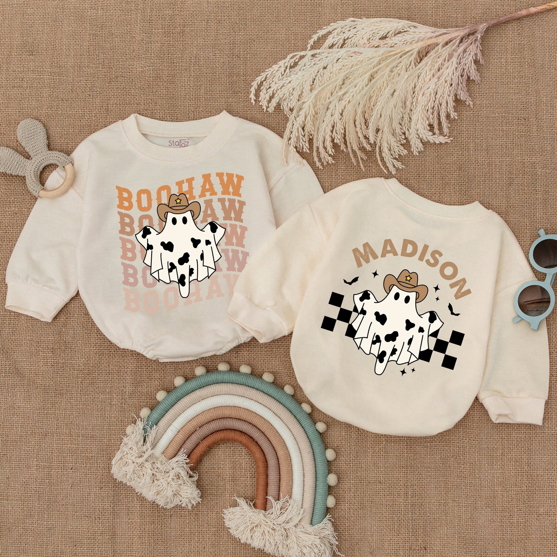 Boohaw Western Baby Outfit: First Autumn Fall Cowboy Bubble Romper - Baby Shower Gift for Thanksgiving, Boy or Girl Bodysuit