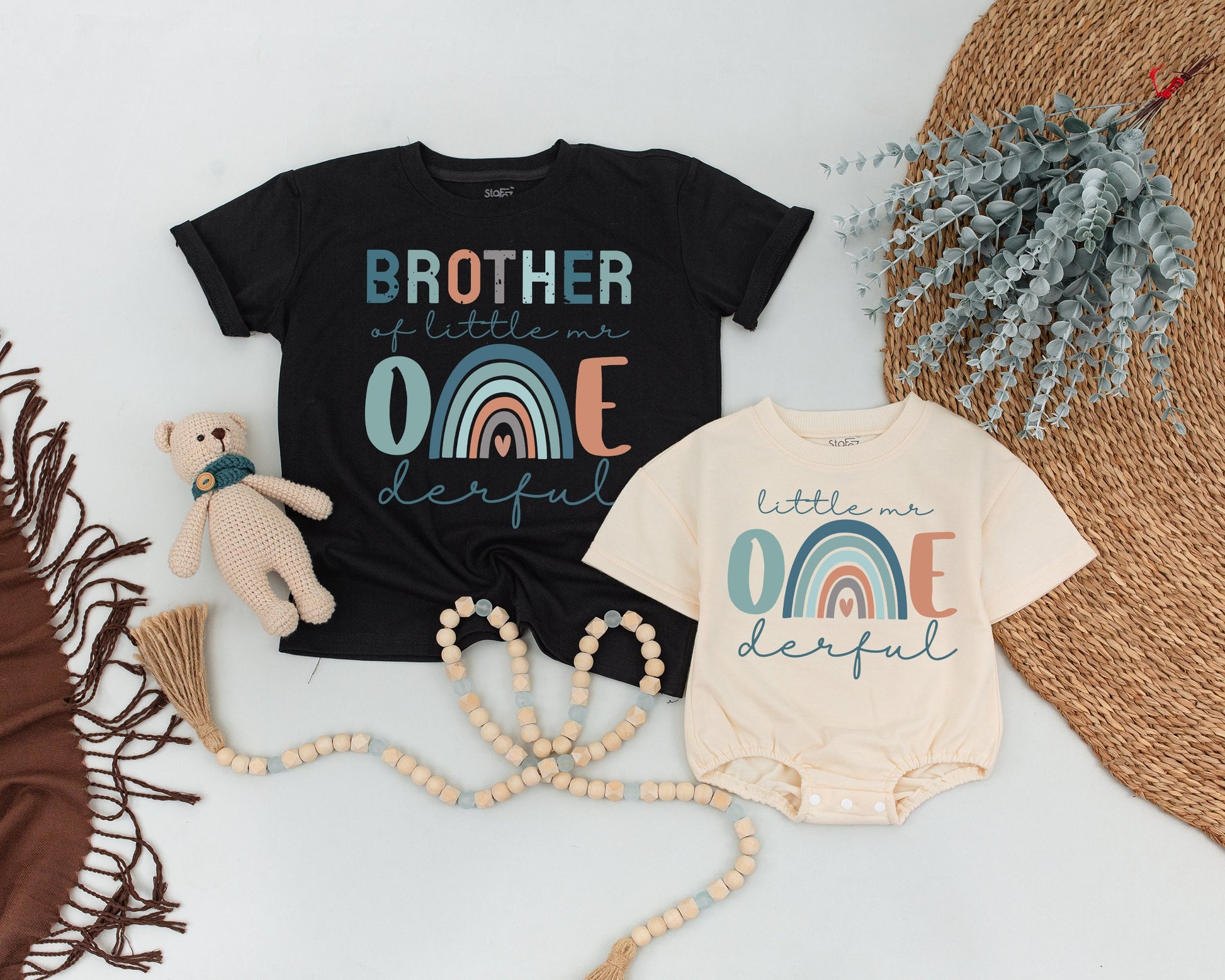 Mr. ONEderful Birthday Matching Family Shirts, Little Mr. Outfit Rainbow First Birthday, Cute Boy Party Clothes, Dada/Mama Style, Soft Cotton 139 chars