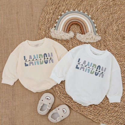 Custom Landon Dada's Boy Romper Baby Boy Outfit in Blue, Green, Purple Block Letters Infant Gift for Dad Baby Clothes