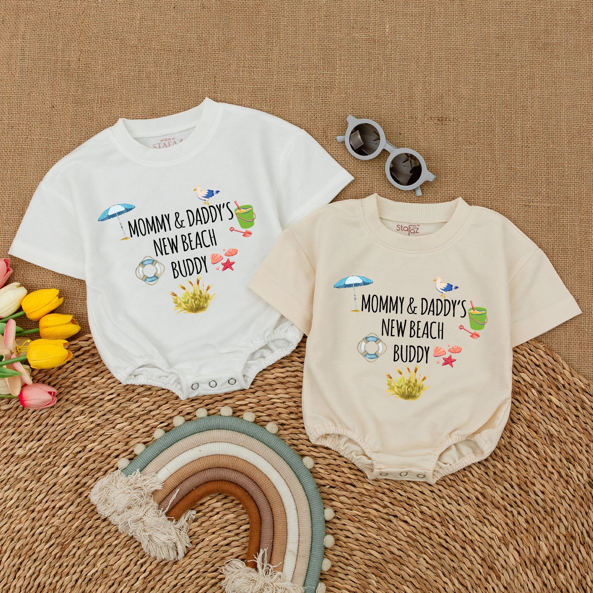 Mommy & Daddy's New Beach Buddy Bodysuit Summer Beach Baby Romper Nautical Beach Baby Shower Fun Outfit