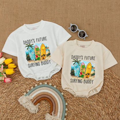 Daddy's Future Surfing Buddy Baby Bodysuit, Beach Trip Summer Romper Gift, Newborn Outfit Boy, Hawaii Surfboard Design, Baby Shower, Bubble Romper, Casual