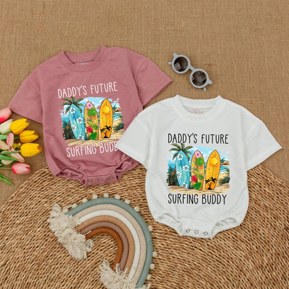 Daddy's Future Surfing Buddy Baby Bodysuit, Beach Trip Summer Romper Gift, Newborn Outfit Boy, Hawaii Surfboard Design, Baby Shower, Bubble Romper, Casual