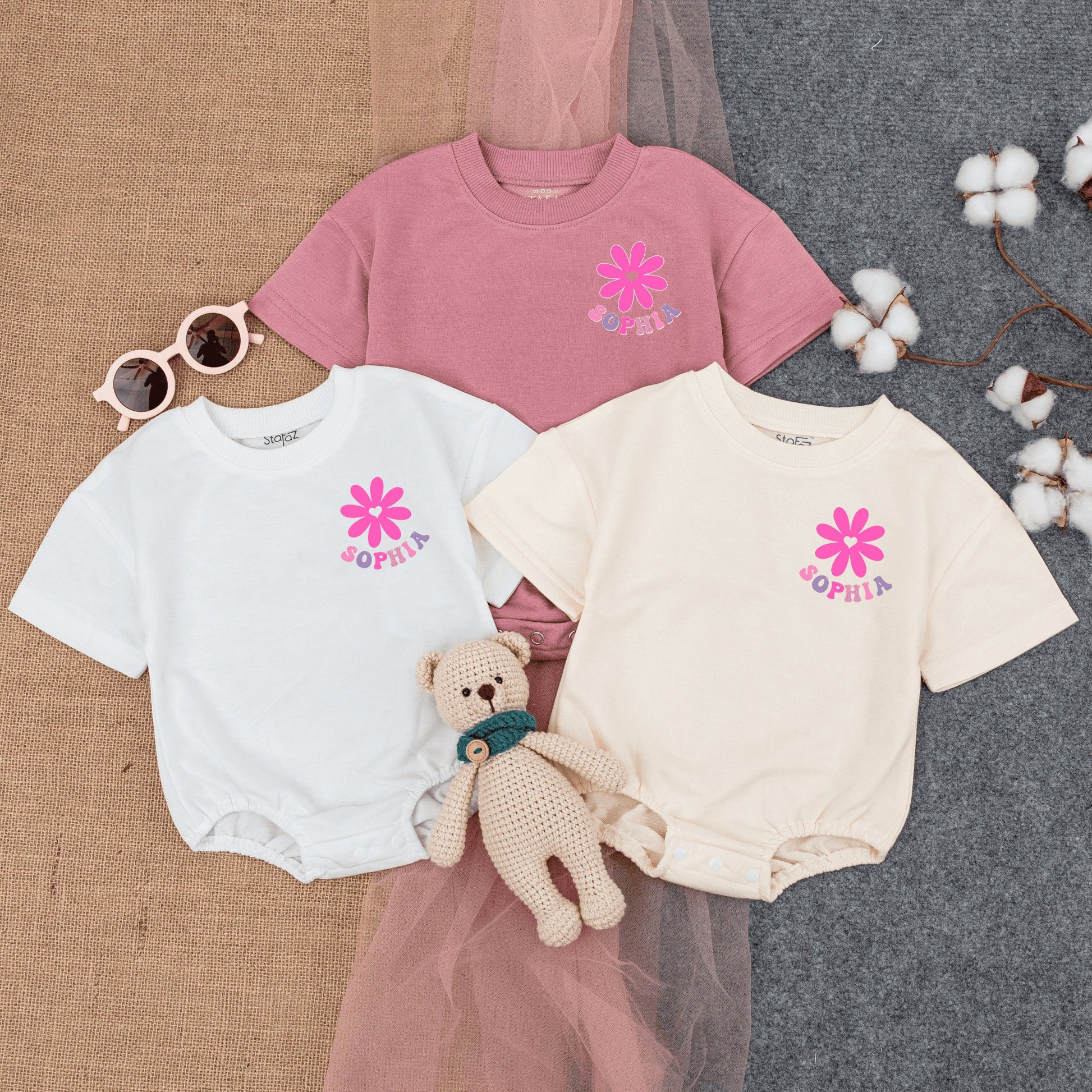 Custom Daddy's Little Lady Short Sleeve Romper Playful Retro Pink Purple Starburst Font Infant Father Daughter Fathers Day Outfit